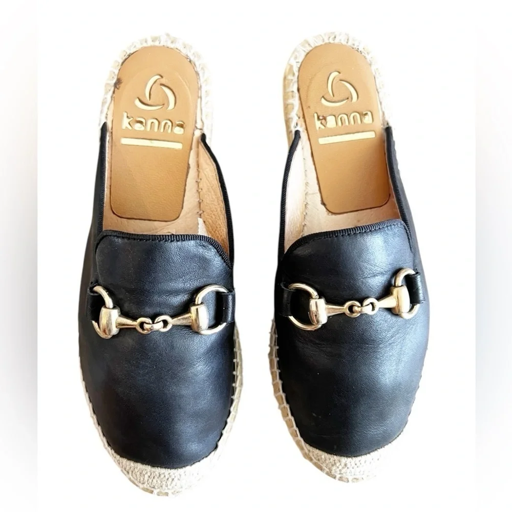 Kanna Dora Black Espadrille Slide On Leather Shoes Womens 36